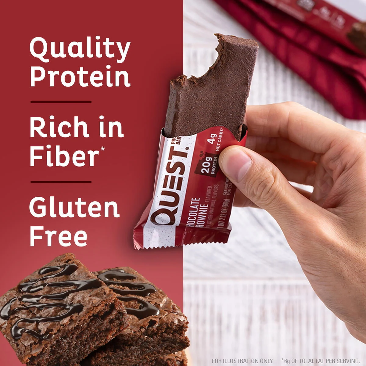 Quest Protein Bar , Brownie de Chocolate, 20 G de Proteína, sin Gluten, 4 Unidades - Imagen 7
