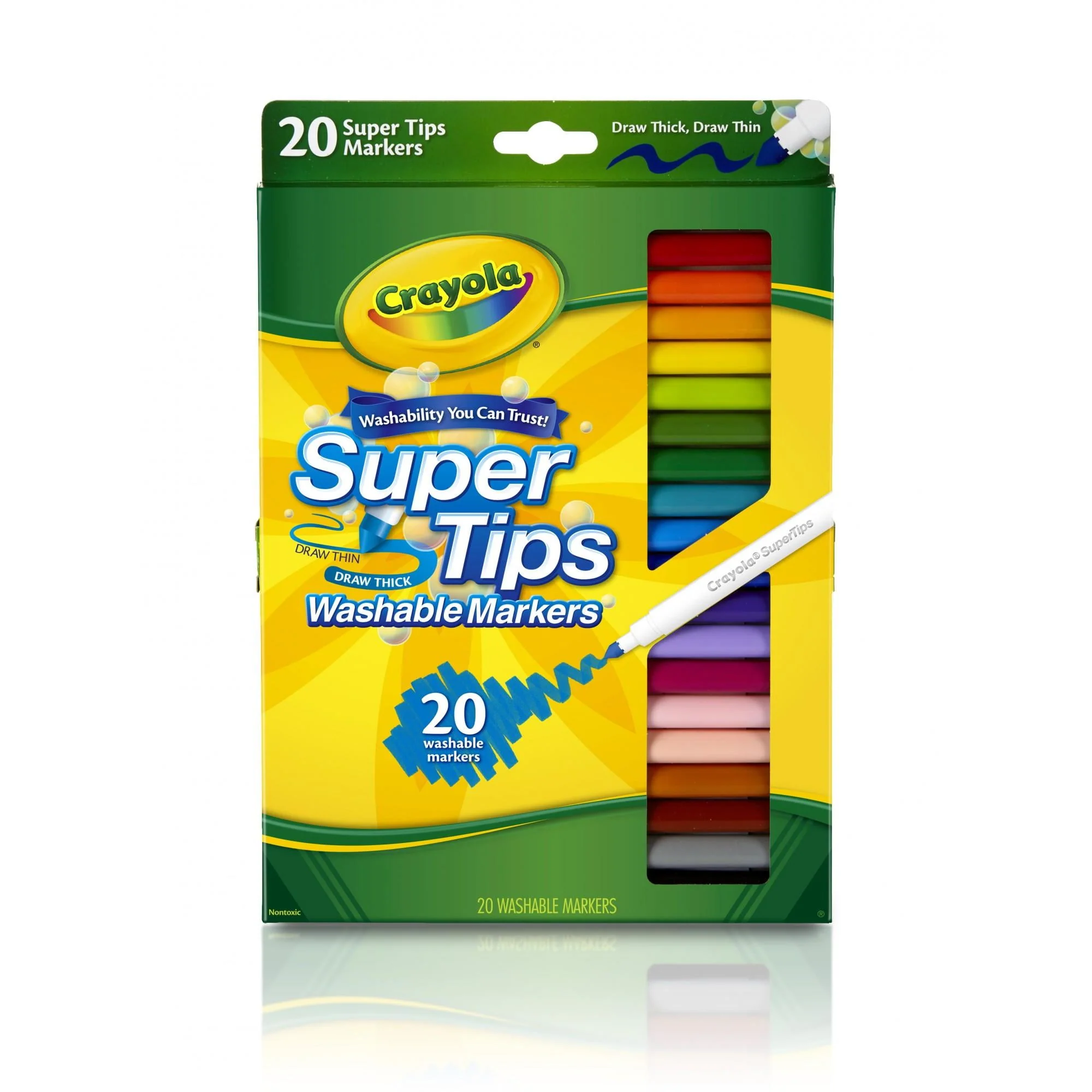 Crayola Super Tips Marcadores Lavables para Niños, 20 Unidades, Tiles Escolares, Artículos Imprescindibles para el Aula, Diario de Balas, Regalo para Niños, Mayores de 3 Años