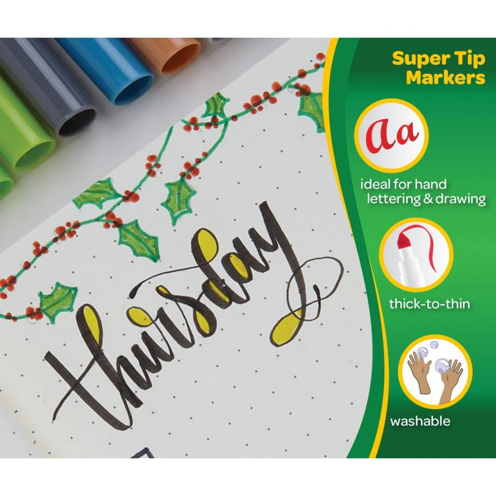 Crayola Super Tips Marcadores Lavables para Niños, 20 Unidades, Tiles Escolares, Artículos Imprescindibles para el Aula, Diario de Balas, Regalo para Niños, Mayores de 3 Años - Imagen 4